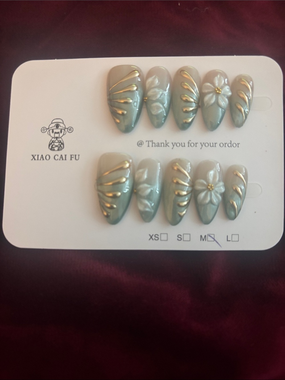 Green Floral 3D Press-On Nail Set